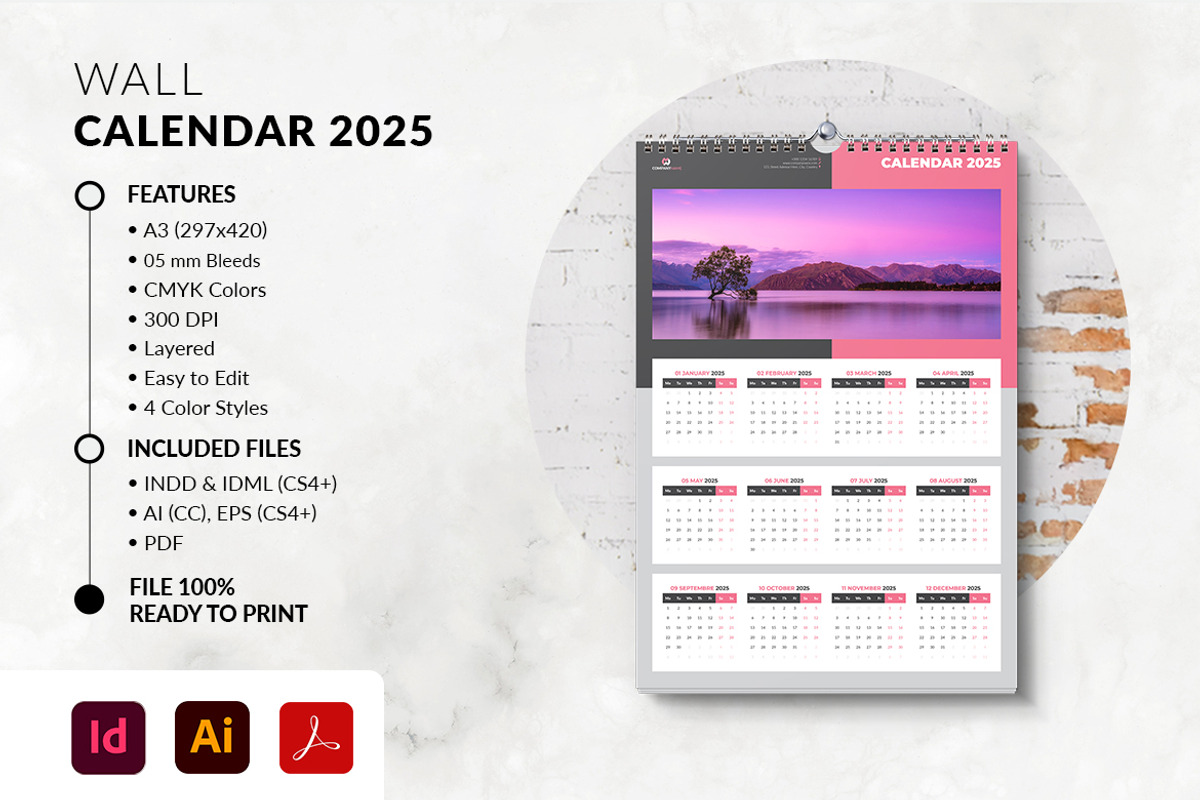 2025 A3 Wall Calendar Template, a Stationery Template by MstArtwork (Photo 4 of 6)