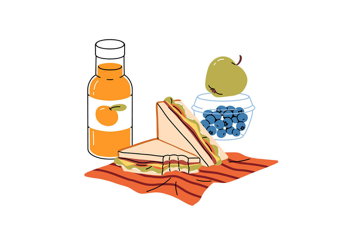 Lunchbox with food, drinks set, a Food Illustration by PaperTrident (Photo 6 of 15)