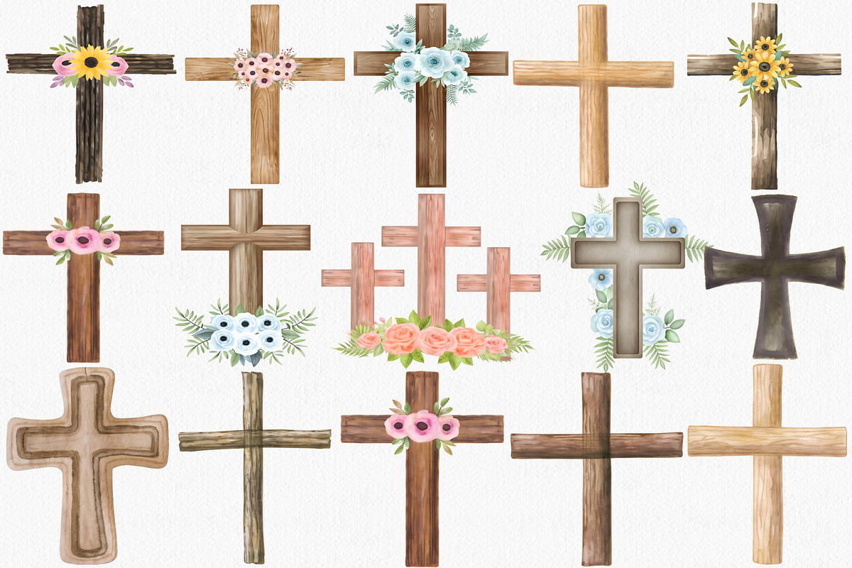 Watercolor Floral Cross Clipart Set, an Illustration by CropUp Creative (Photo 3 of 4)