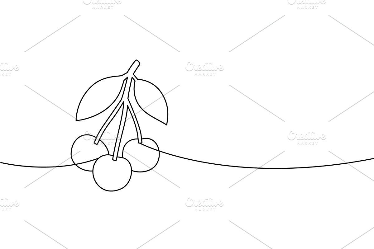 Continuous line drawing of cherries, a Food Illustration by GraphiShop