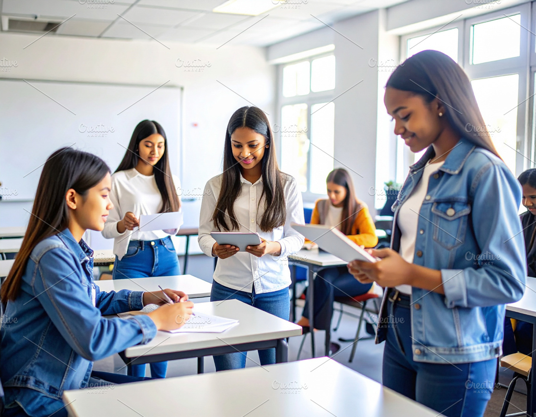 Students using tablets and other tech tools  at classroom, a Technology Photo by DanFLCreativo