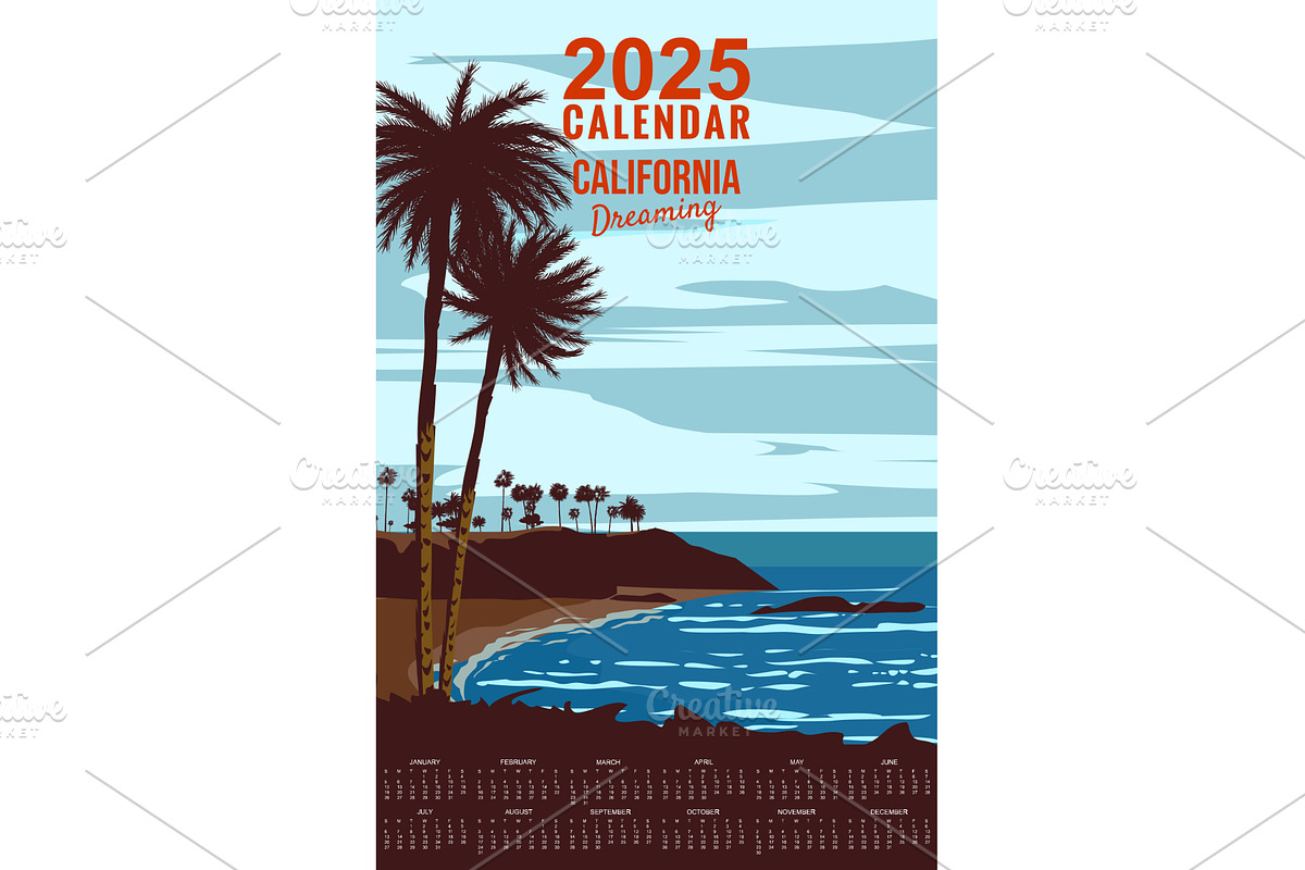 Calendar Monthly 2025 California, an Illustration by Vector_Up