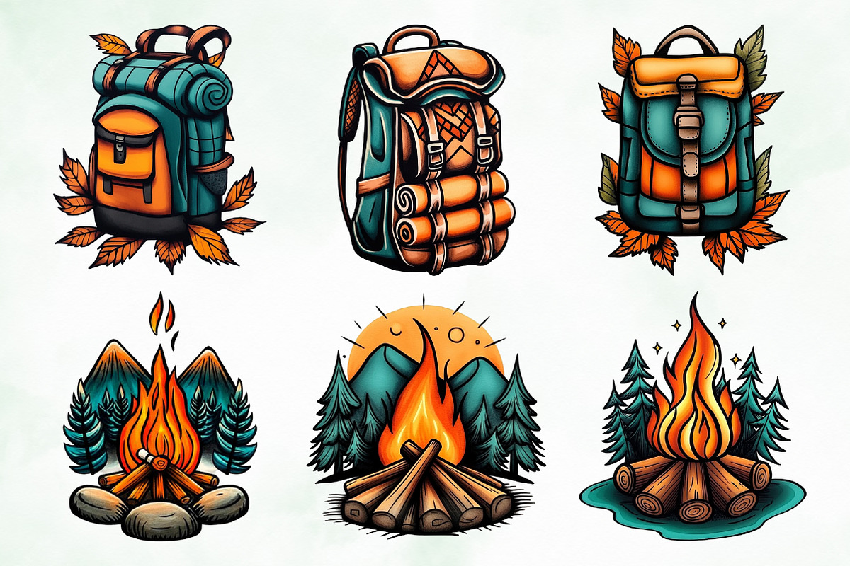 Summer Camping & Hiking Clipart, a Seasonal Illustration by Creative Art (Photo 6 of 8)