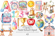 Watercolor Pastel School Clipart, an Illustration by Design Market (Thumbnail 1 of 5)