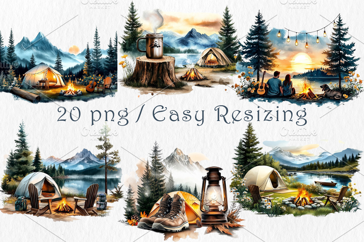 Watercolor Camping Clipart, a Sport Illustration by GalaDesign03 (Photo 3 of 7)