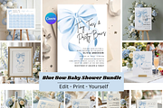 Blue Bow Baby Shower Bundle, a Presentation Template by Stellalunarts (Thumbnail 1 of 9)