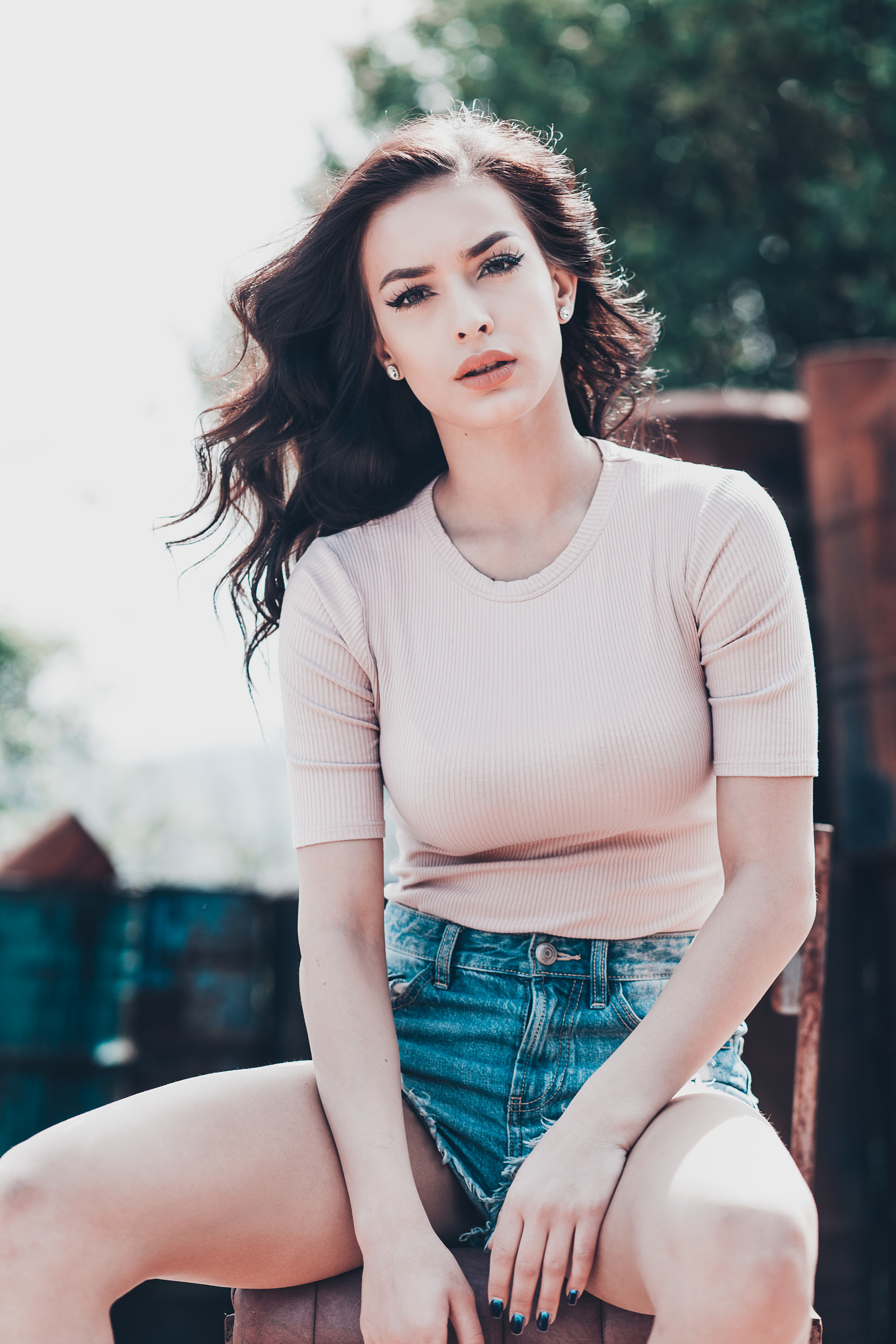 Fashion portrait of a beautiful girl featuring alone, atmospheric, and