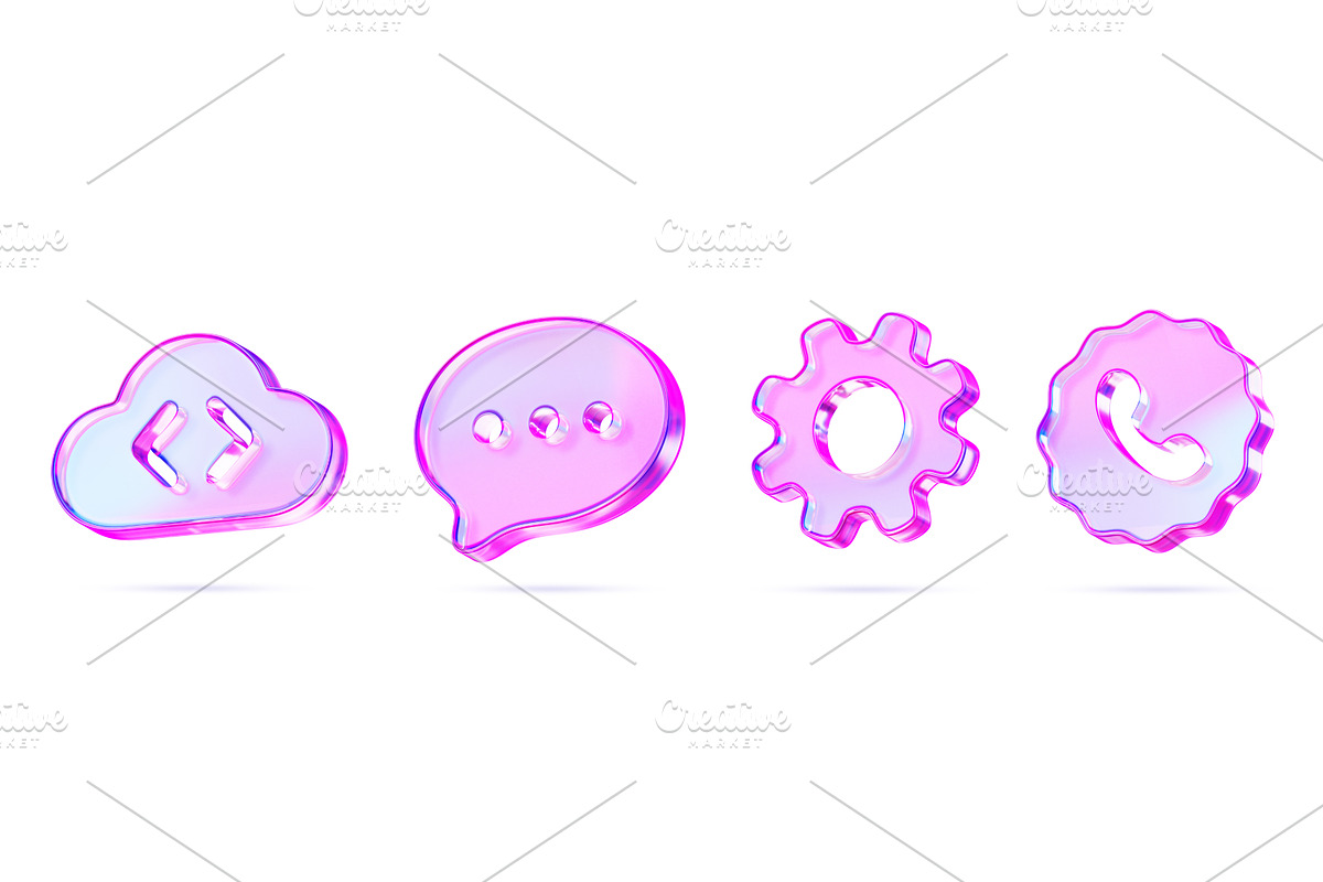 3d set of glass holographic ui icon, a Technology Illustration by Marozhkastudio