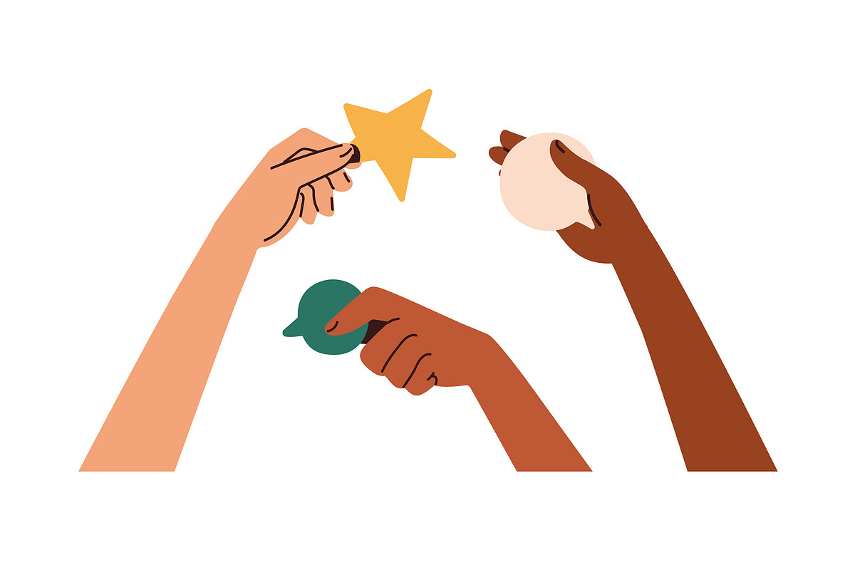 Hands with heart, star, emoji symbol, a Person Illustration by Good Studio (Photo 4 of 25)