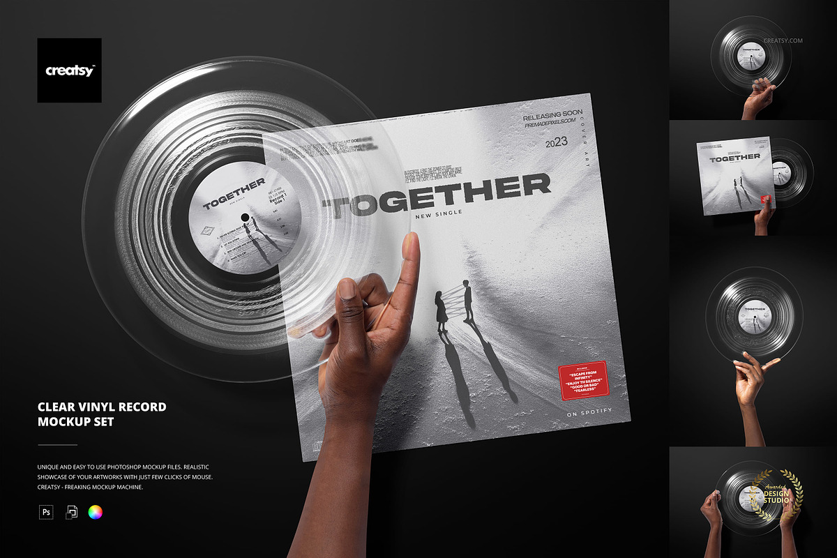 Clear Vinyl Record Mockup Set, a Merchandise Mockup by creatsy5