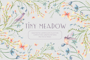 Birds and flowers watercolor clipart