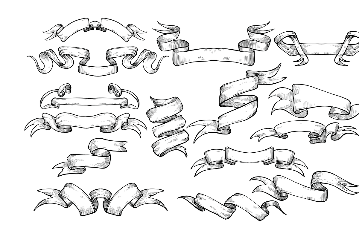 vintage ribbon handdrawn collection, an Object Graphic by nikagraphic