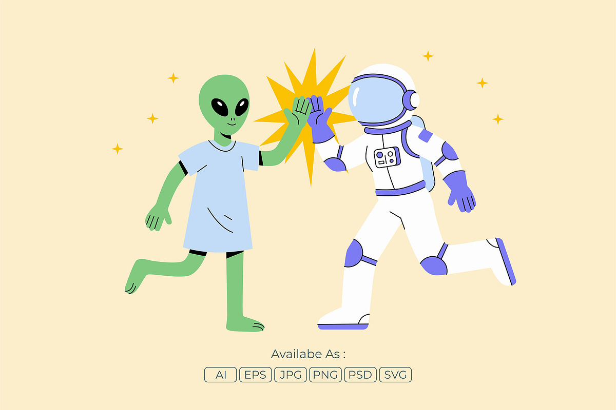 Cute Astronaut and Alien High Five, a Person Illustration by Partikusi Design (Photo 2 of 3)
