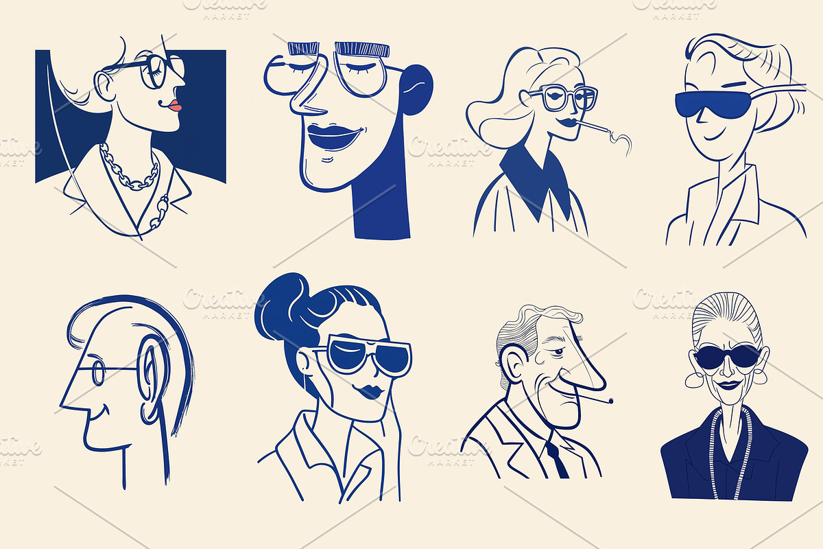 Retro outline character collection, a Person Illustration by Sybillla