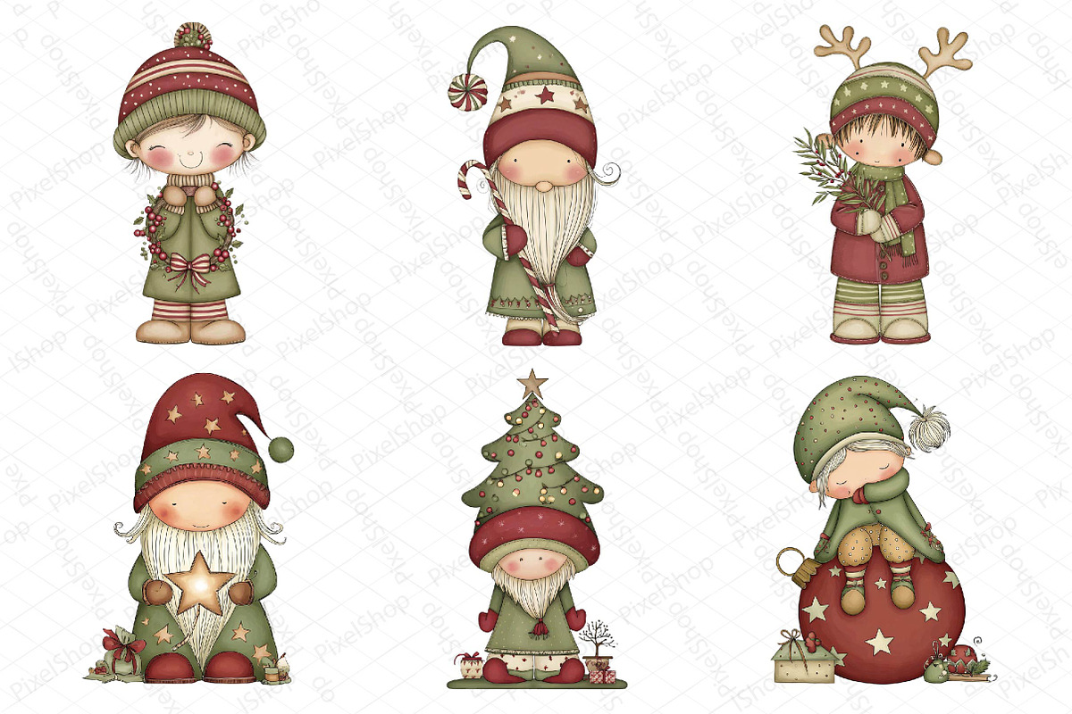 Christmas Gnome Clipart, an Illustration by DreamPrint404 (Photo 6 of 6)