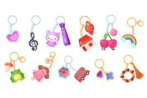 Cartoon keychains. Keyrings, key, an Object Illustration by Stock-Smart-Start
