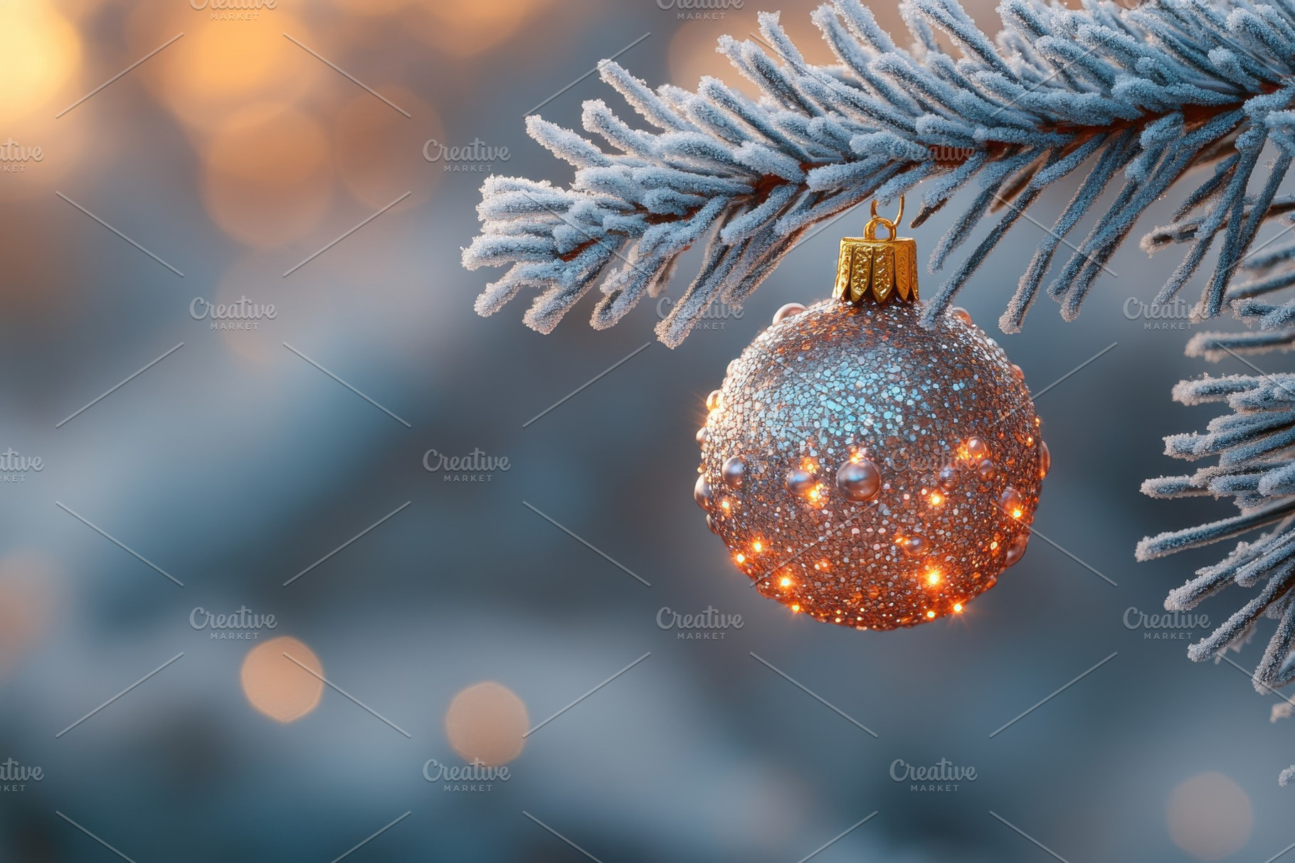 Sparkling decoration hangs from fros, a Photo by Tanuart