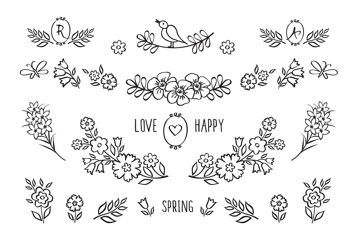 Hand drawn floral elements, a Decorative Illustration by Tkoko vectors & patterns (Photo 2 of 8)