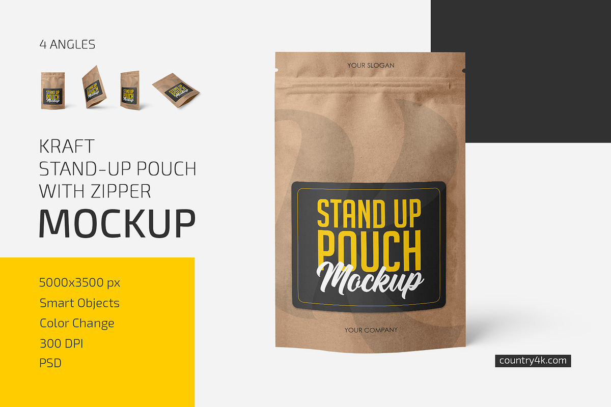 Kraft Stand-Up Pouch Mockup Set, a Cups & Container Mockup by Country4k (Photo 1 of 4)
