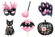 Watercolor Pink and Black Halloween, an Illustration by Daily.Designs (Thumbnail 3 of 5)