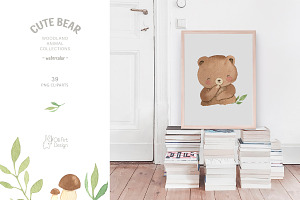 Bear Watercolor Clipart. Woodland