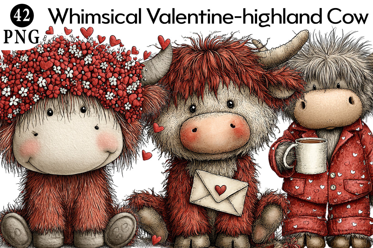 Whimsical Valentine-highland Cow Cli, an Illustration by Daily.Designs (Photo 1 of 8)