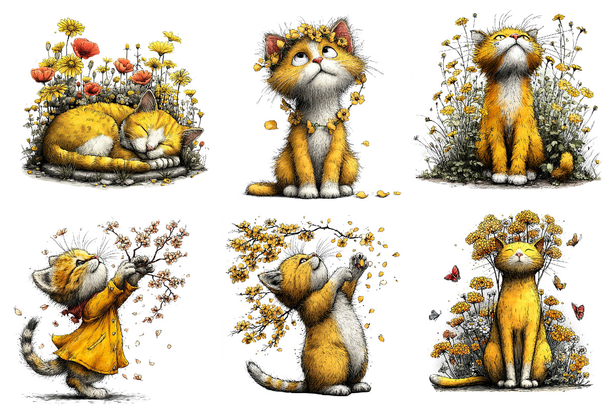 Whimsical Spring Cats Clipart, an Illustration by Dream Creation (Photo 5 of 6)