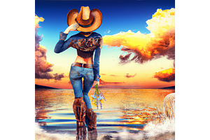 Art, Cowgirl, Watercolor