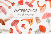 Watercolor Mushrooms Clipart, an Illustration by MilanaDesignShop (Thumbnail 1 of 4)