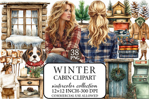 Watercolor Winter Cabin Clipart, an Illustration by Libby Wishes