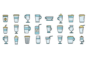 Latte Icons Set Vector Color Line