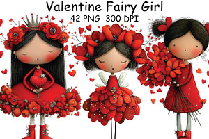 Whimsical Valentine Fairy Girl Clipa, an Illustration by CraftArtStudio