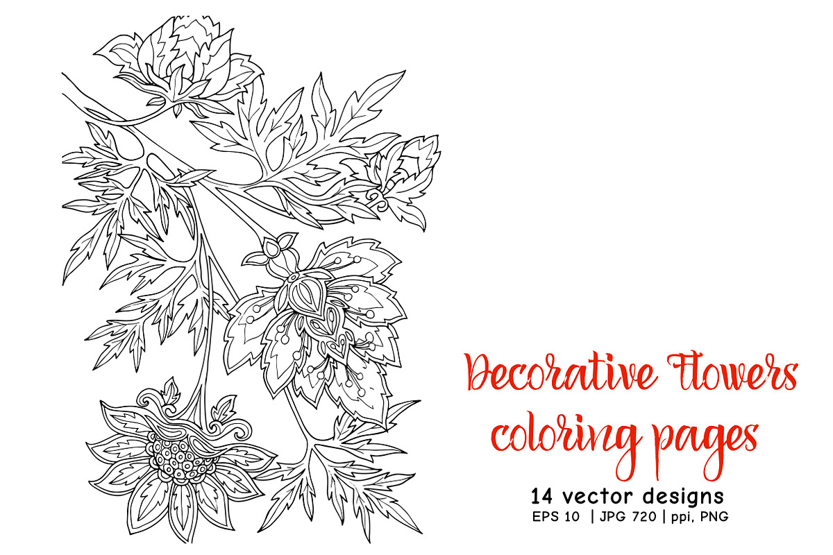 Decorative Flowers - coloring pages, a Decorative Illustration by Elen-Lane (Photo 3 of 5)