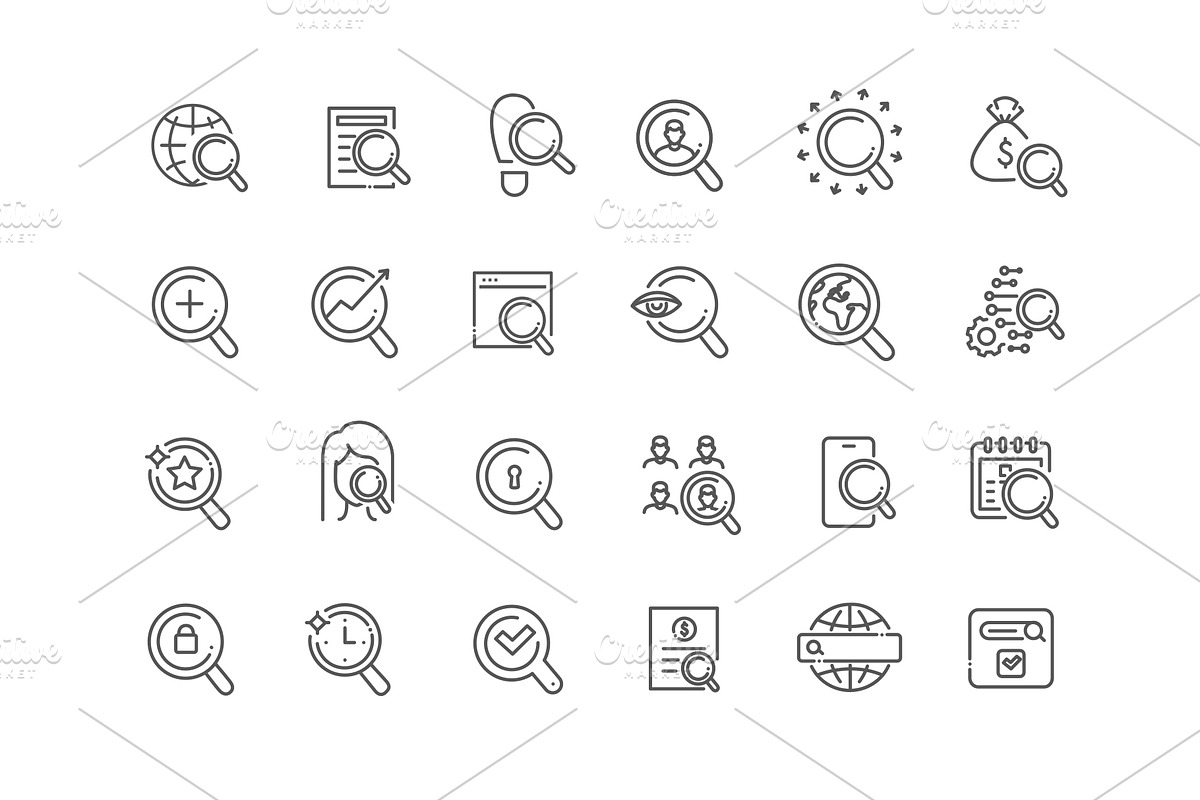Search and Analysis Line Icons Set, an Outline Icon by Tettygreen (Photo 2 of 2)