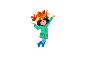 Happy child wearing autumn leaves, an Illustration by pikepicture