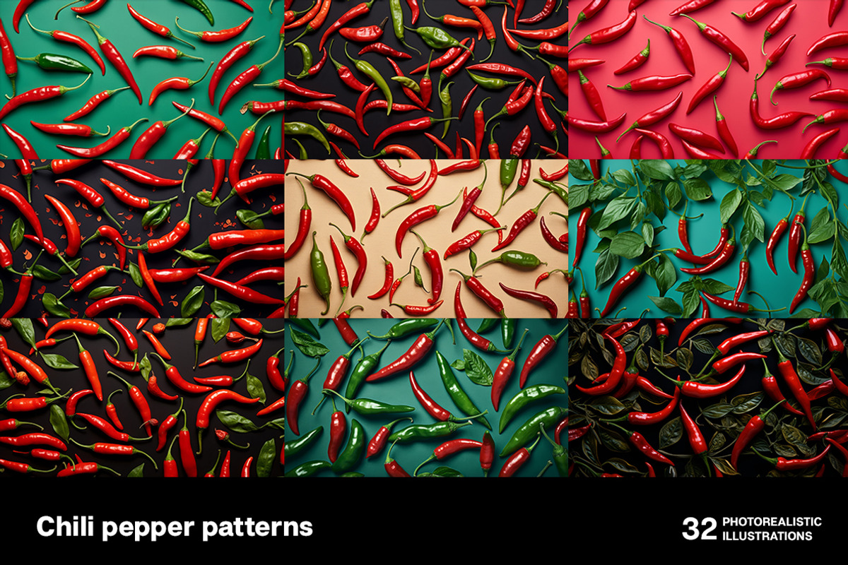 Chili pepper patterns - 32 images, a Food Illustration by Handmadefont (Photo 2 of 11)