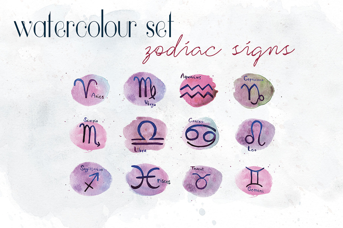 Zodiac Signs Watercolor Backgrounds, an Illustration by paperlions (Photo 1 of 8)