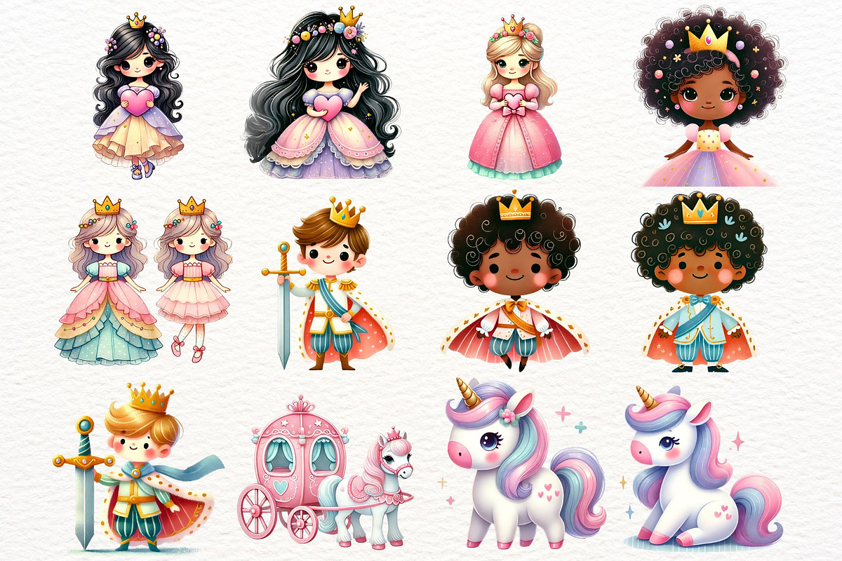 Cute Princess Clipart Bundle PNG, a Person Illustration by SugarCloudStudioArt (Photo 4 of 6)