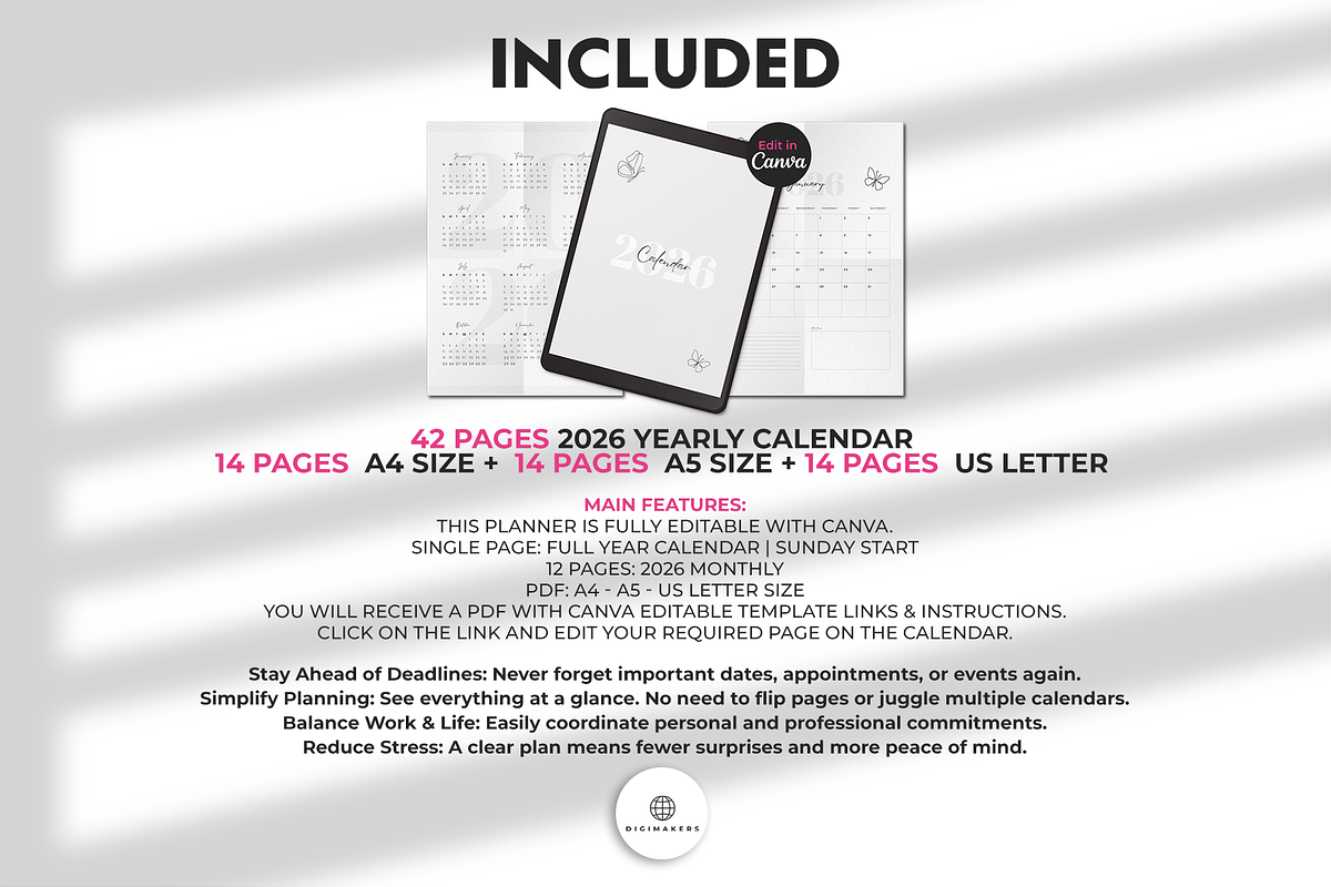 2026 Yearly Calendar Template preview 2