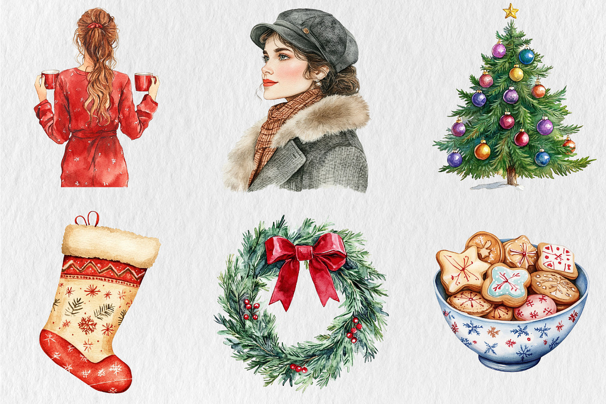 Watercolor Timeless Noel Clipart, a Seasonal Illustration by Rose Art (Photo 4 of 4)