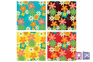 60s Retro Floral Pattern Set, a Pattern Graphic by MISS CHATZ