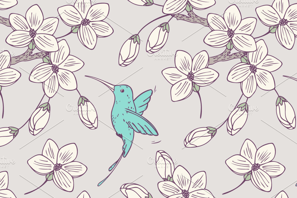 Hummingbird seamless pattern, a Pattern Graphic by Zhemchuzhina (Photo 3 of 3)