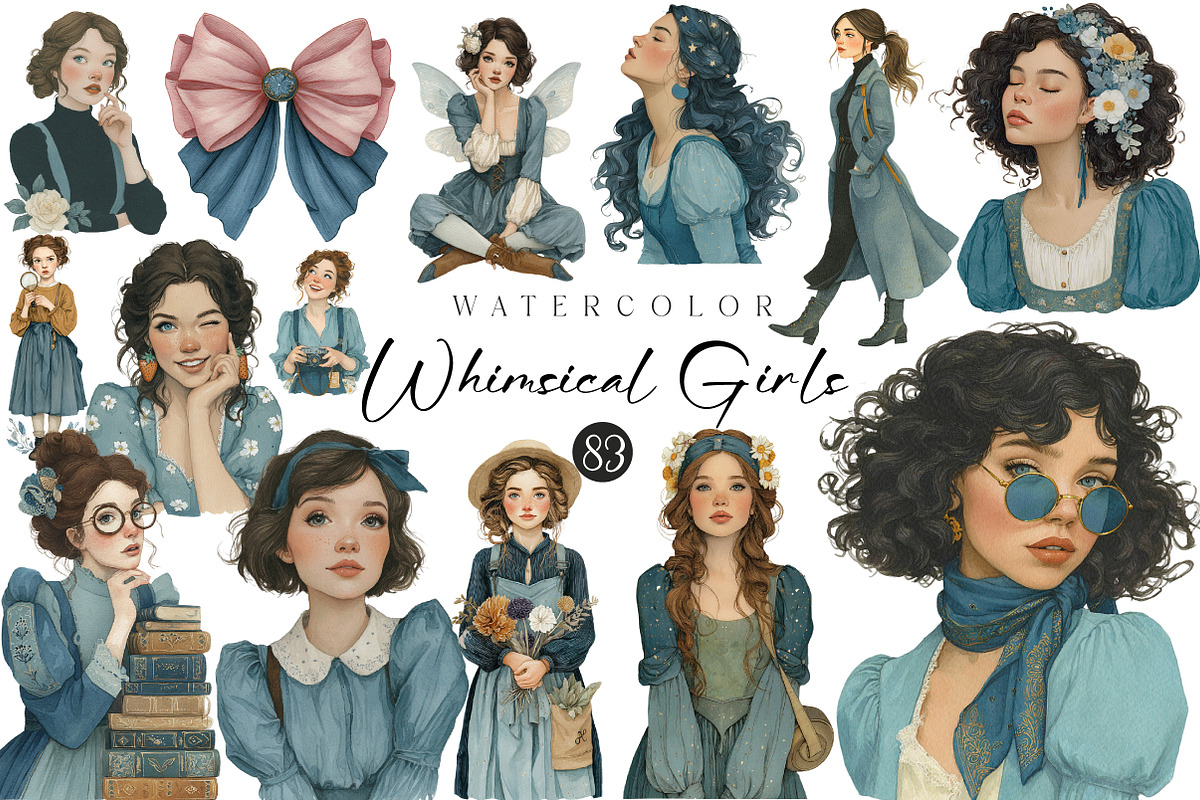 Whimsical Girls Clipart Set, an Illustration by CreationArt (Photo 2 of 7)