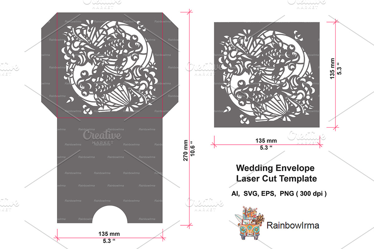 Wedding Envelope Laser Cut Template, an Invitation Template by RAINBOWIRMA (Photo 2 of 2)