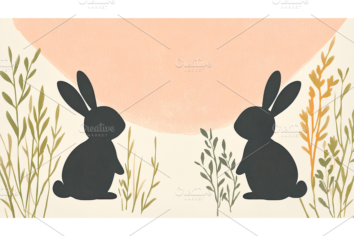 Silhouette bunnies facing each other, an Animal Illustration by Lermont51