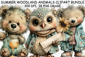 Summer Woodland Animals Clipart PNG, a Seasonal Illustration by Canvas Craft