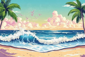 Tropical beach waves crashing, a Photo by Pavel_design
