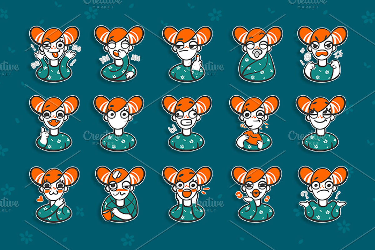 Girl Pippi sticker pack, an Illustration by Ira Cvetnaya (Photo 2 of 3)