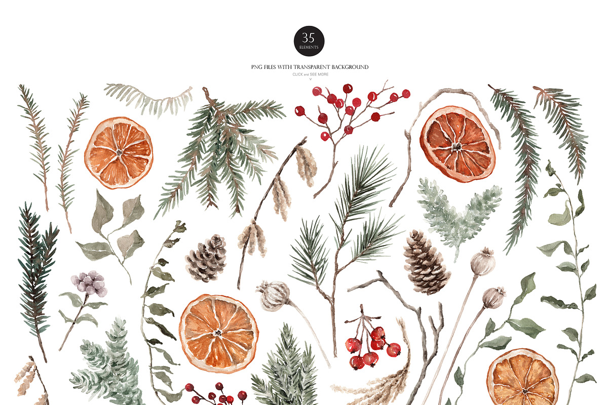 Watercolor Clipart - Winter Wildwood, a Decorative Illustration by Beigetime (Photo 3 of 16)