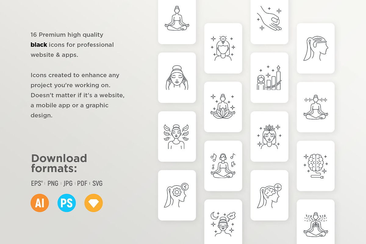 Meditation | 32 Icons Set Hand Drawn, an Outline Icon by Marina Silence (Photo 12 of 17)